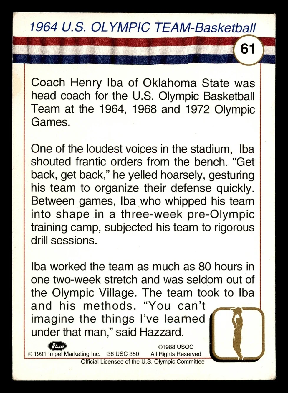 1991 Impel U.S. Olympic Hall of Fame #61 Coach Henry Iba Card